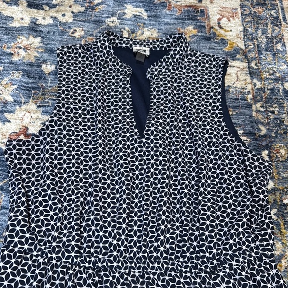 ANNE KLEIN AK Women’s V-Neck Sleeveless Geometric Print Dress - Navy & White 10 - Picture 1 of 8